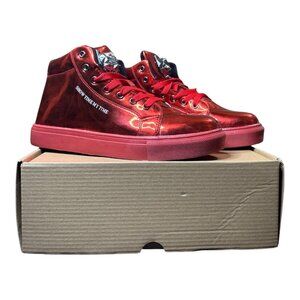 Red Metallic Motor Cycle Boots Show Time My Time Sz Mens 8 Wms 9.5 Sneakers Punk